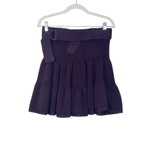 Comptoir Des Cotonniers Burgundy Purple Wool Knit Ruffle Mini Skirt | Size S - Picture 1 of 7
